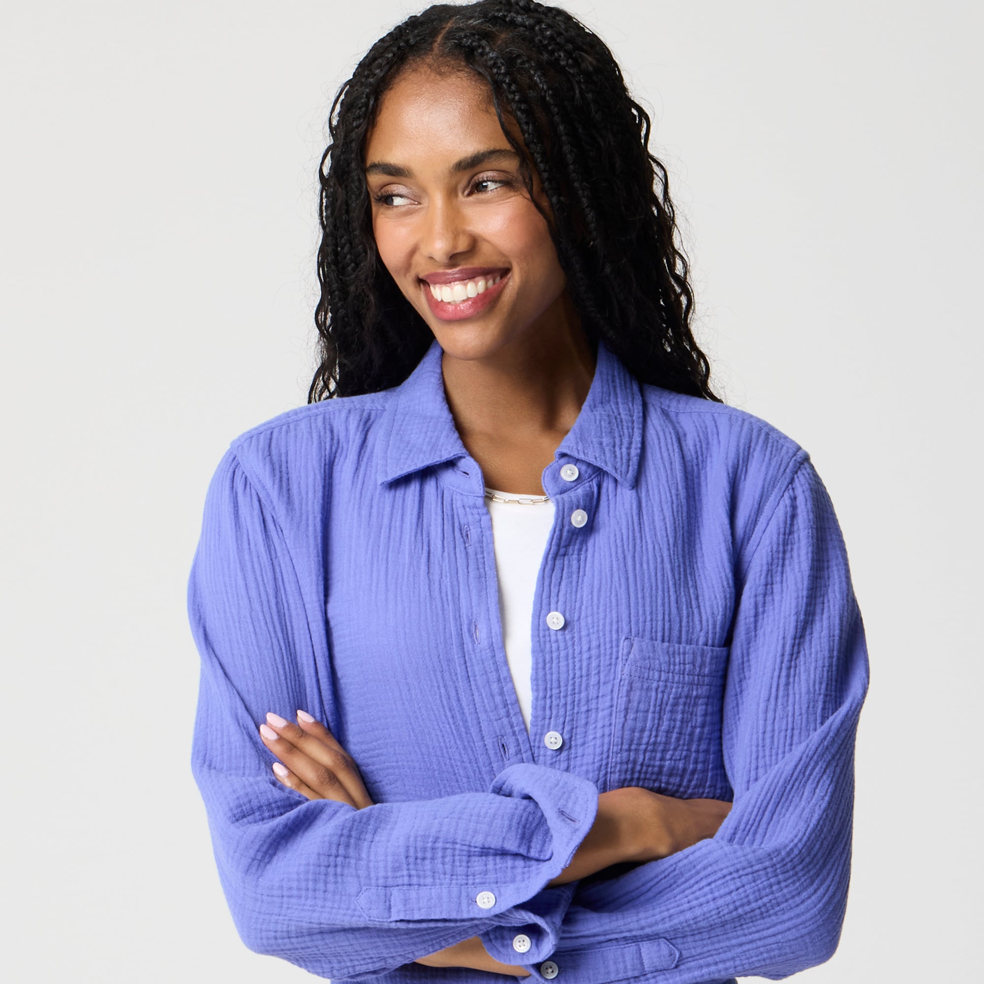 Double-gauze button-up shirt