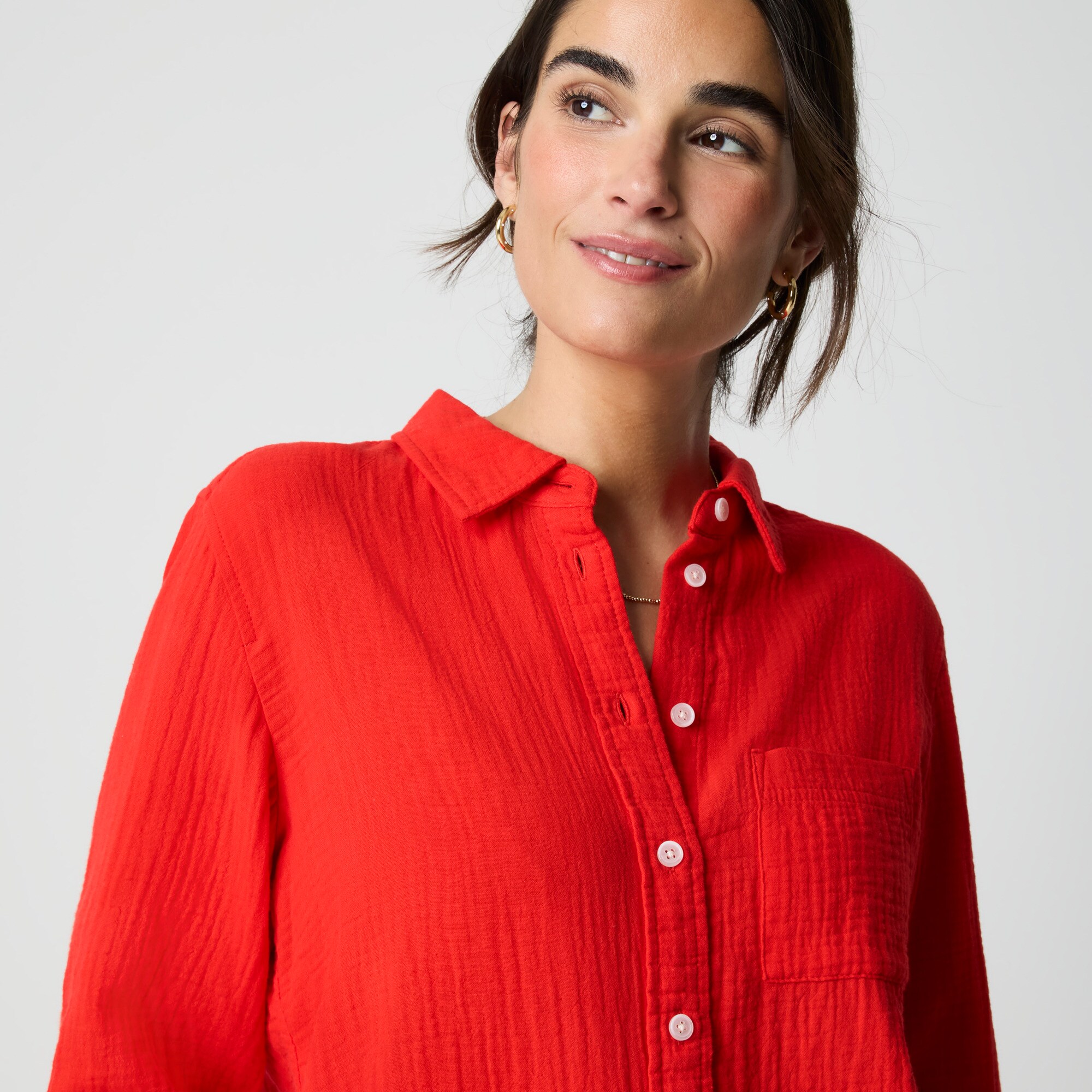 Petite double-gauze button-up shirt