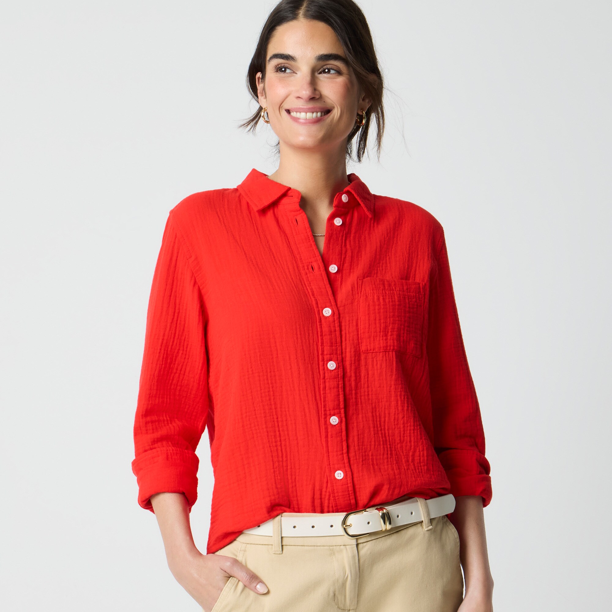 Petite double-gauze button-up shirt