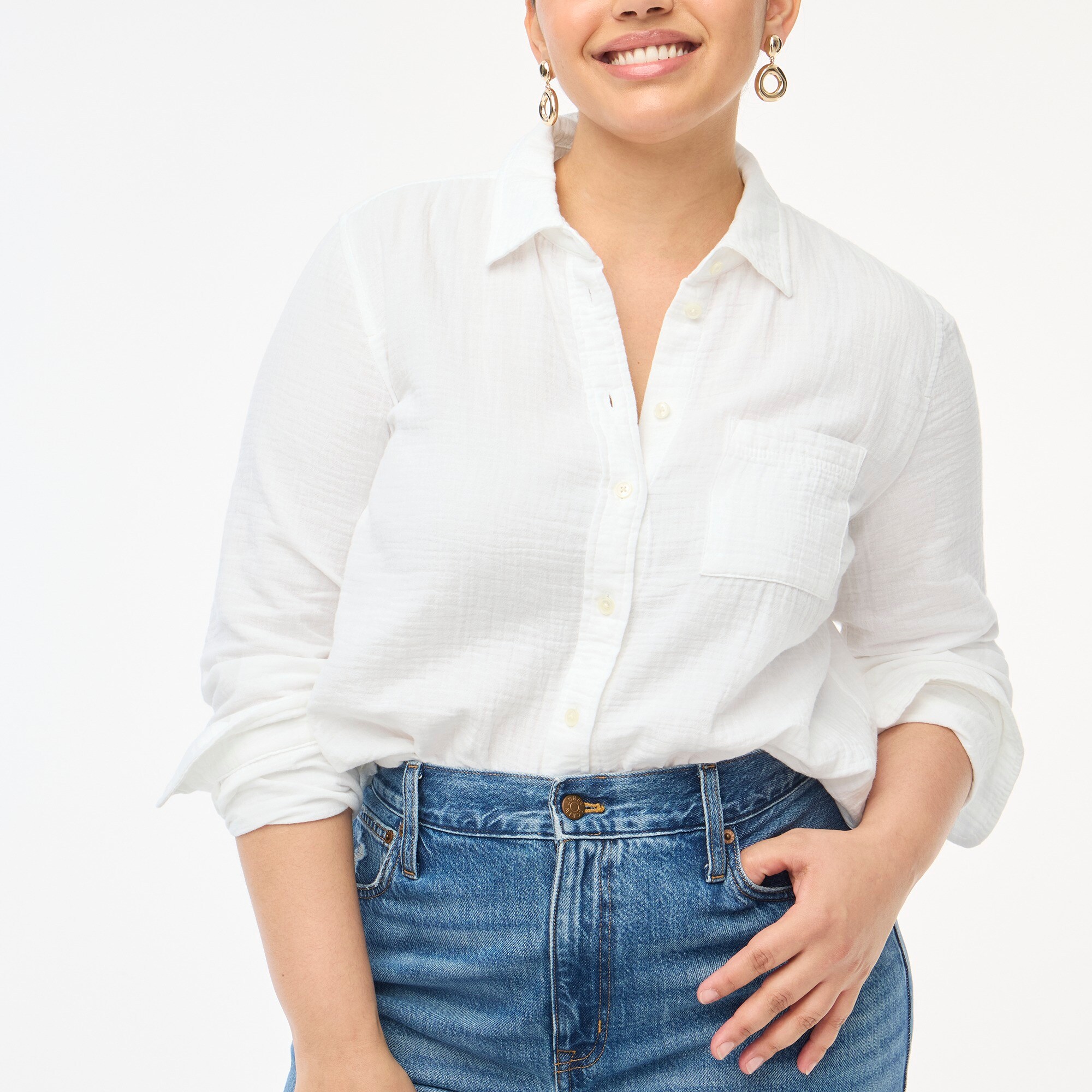 Double-gauze button-up shirt