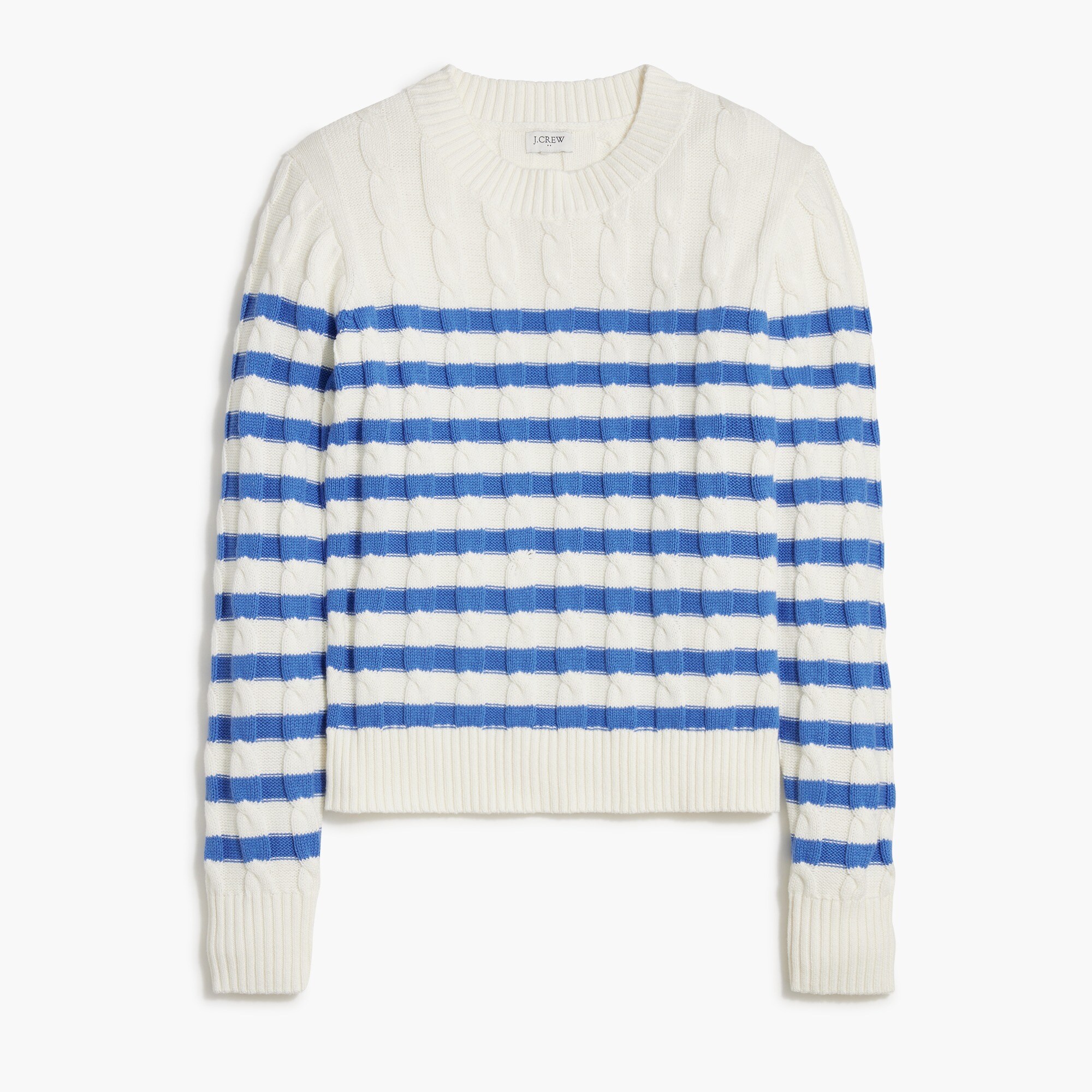  Striped cable crewneck sweater
