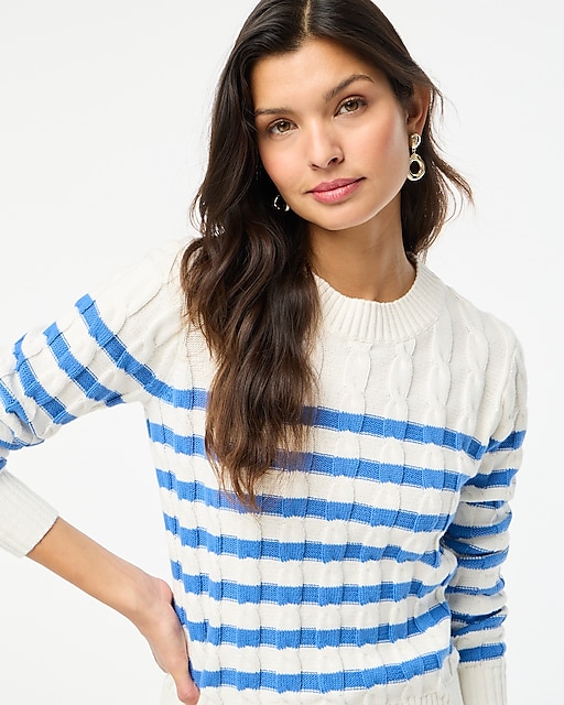 womens Striped cable crewneck sweater