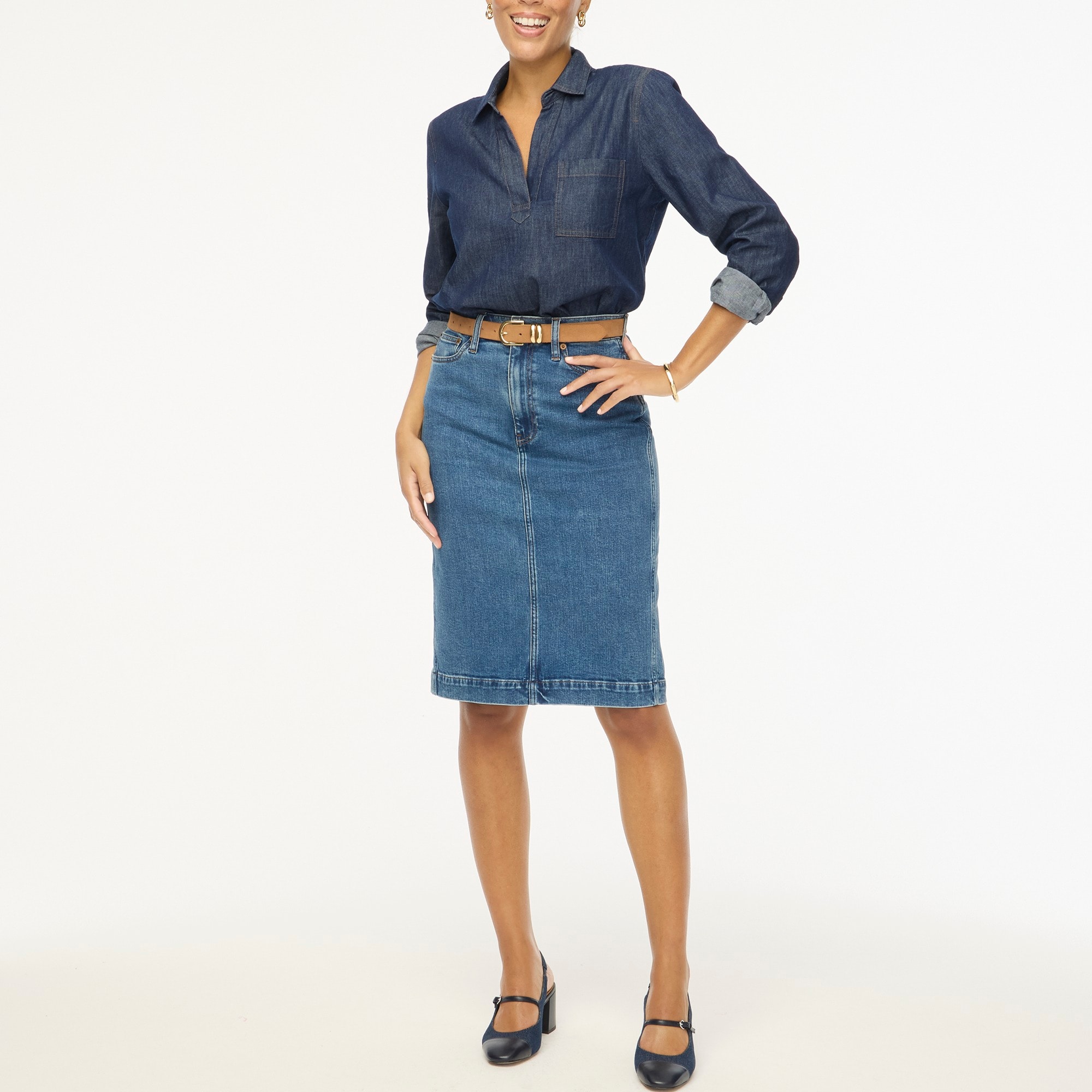 womens Denim midi skirt