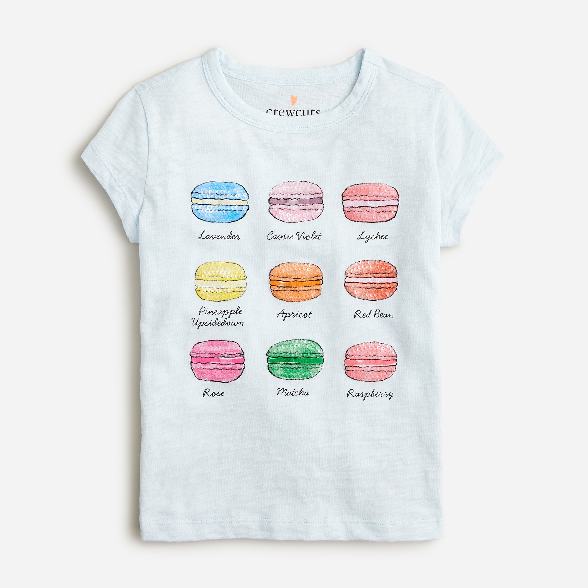  Girls' shrunken macaron graphic T-shirt with sequins