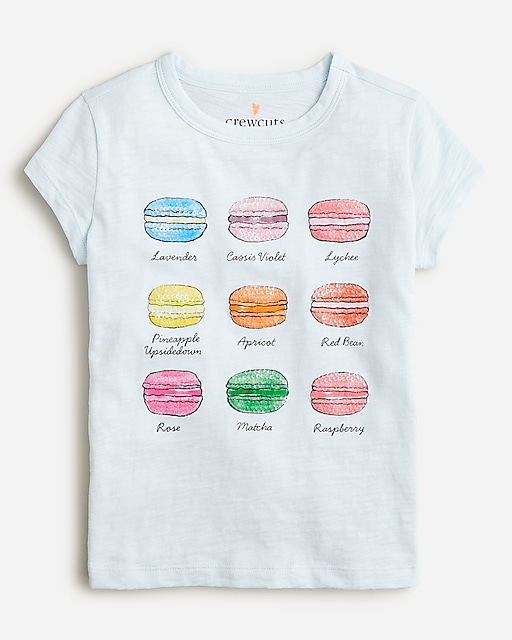  Girls' shrunken macaron graphic T-shirt with sequins