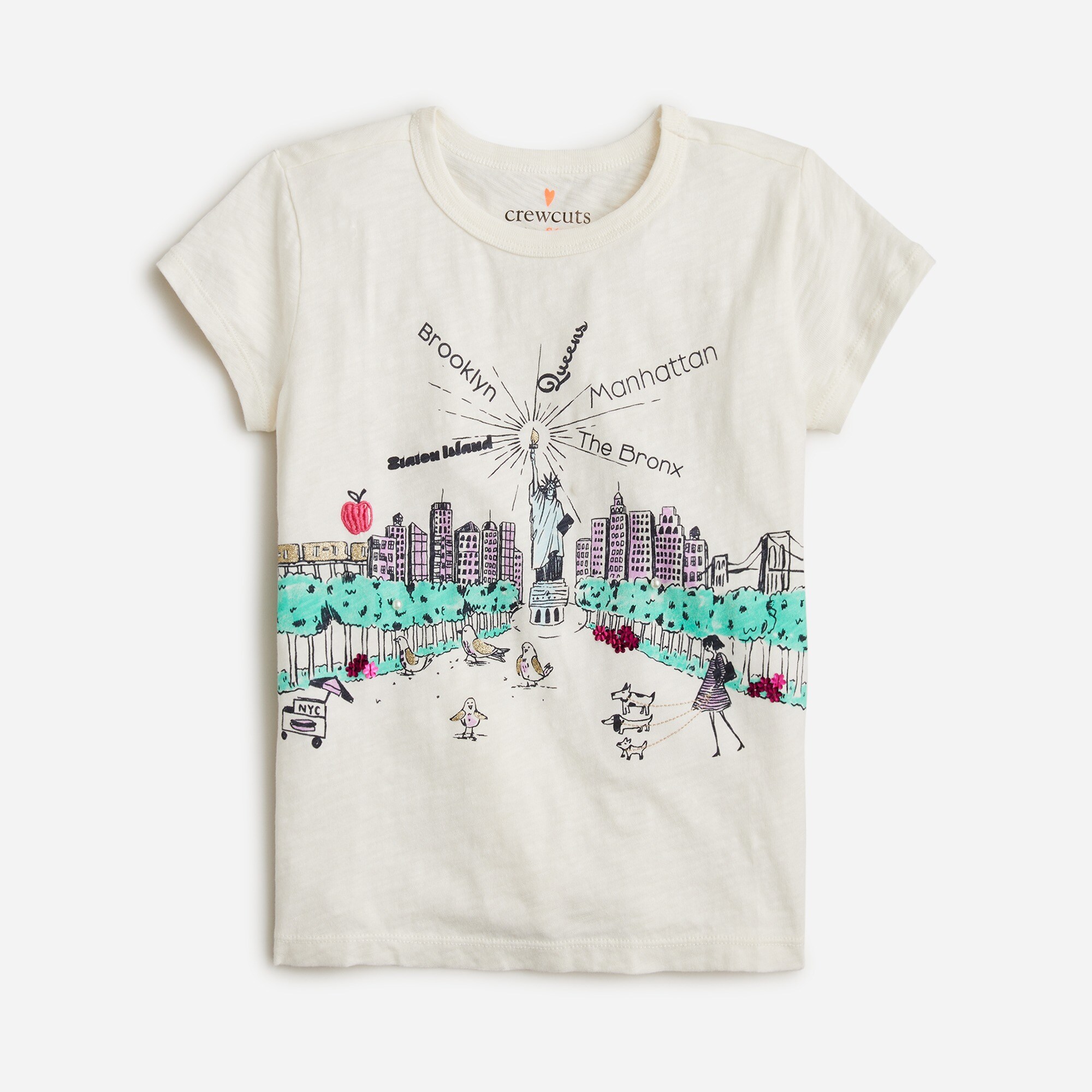 Girls' retro NYC graphic T-shirt with glitter
