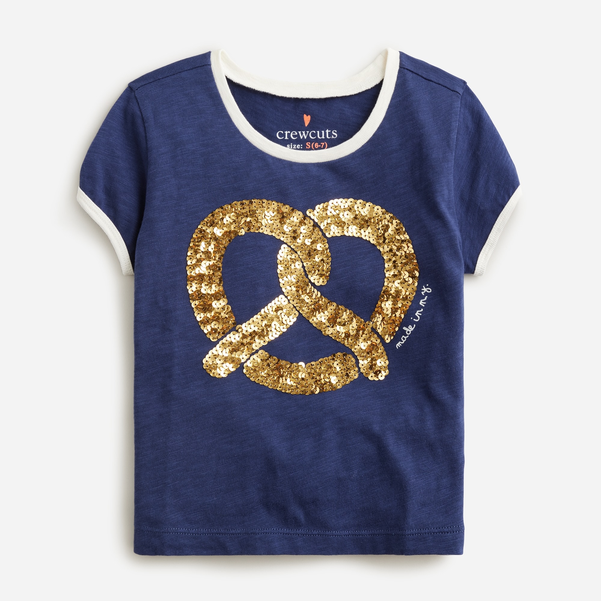  Girls' shrunken glitter pretzel graphic T-shirt
