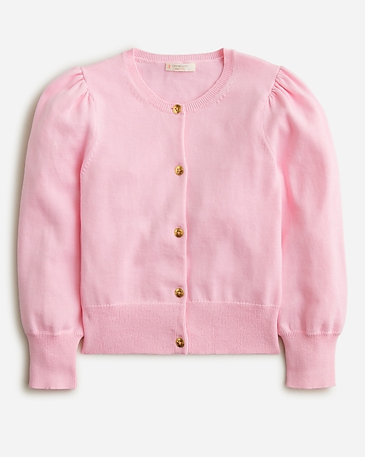 girls Girls' puff-sleeve cardigan sweater