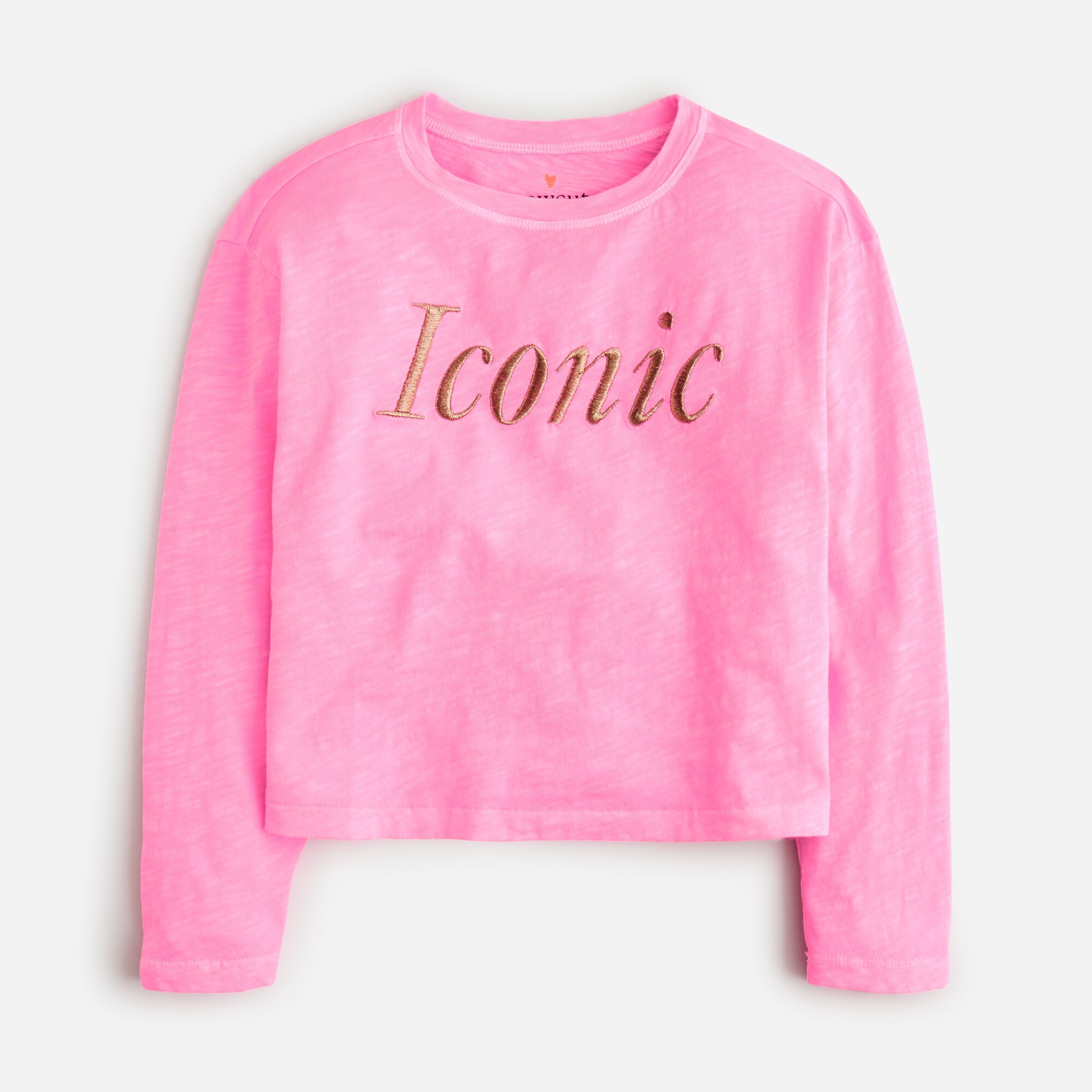  Girls' cropped &quot;iconic&quot; graphic T-shirt with embroidery