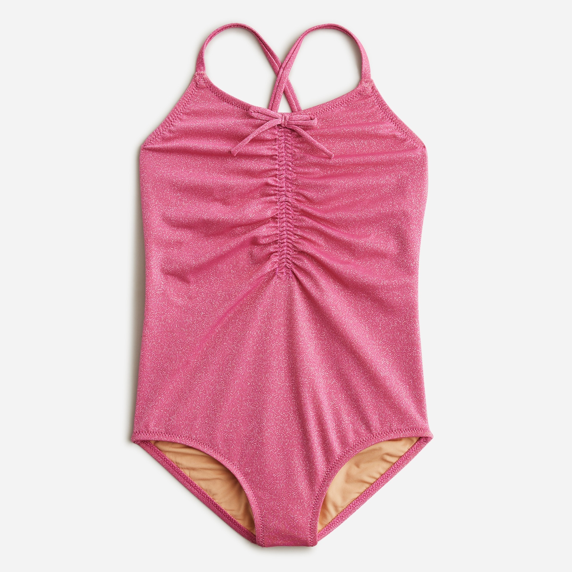 Girls' ruched shimmer one-piece swimsuit with UPF 50+