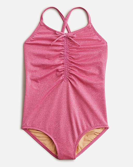 girls Girls' ruched shimmer one-piece swimsuit with UPF 50+