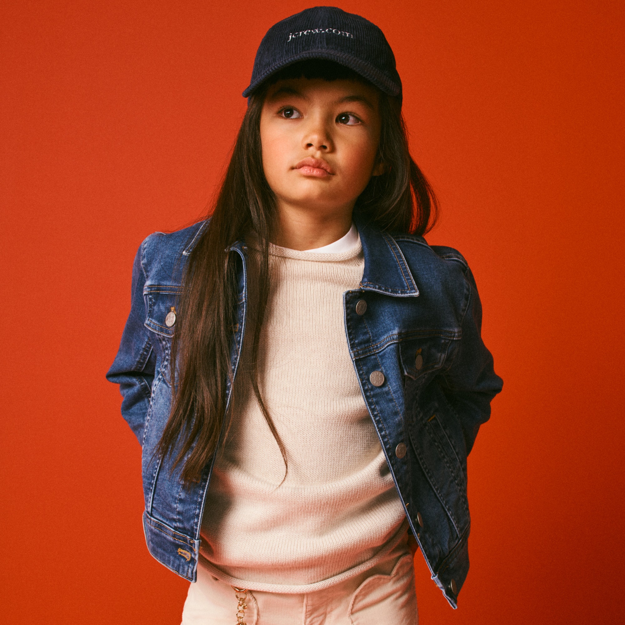 Girls' cropped denim trucker jacket