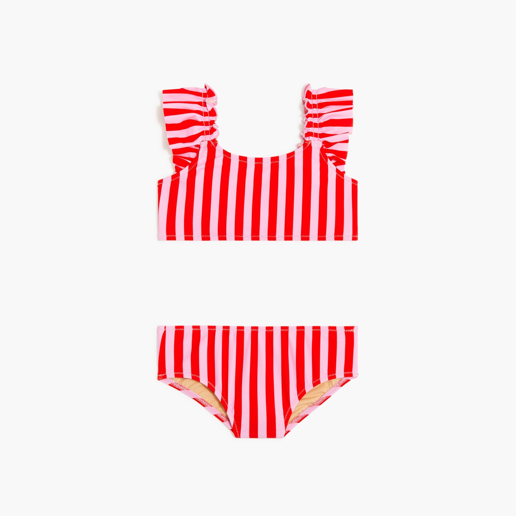  Girls' striped ruffle-strap bikini set