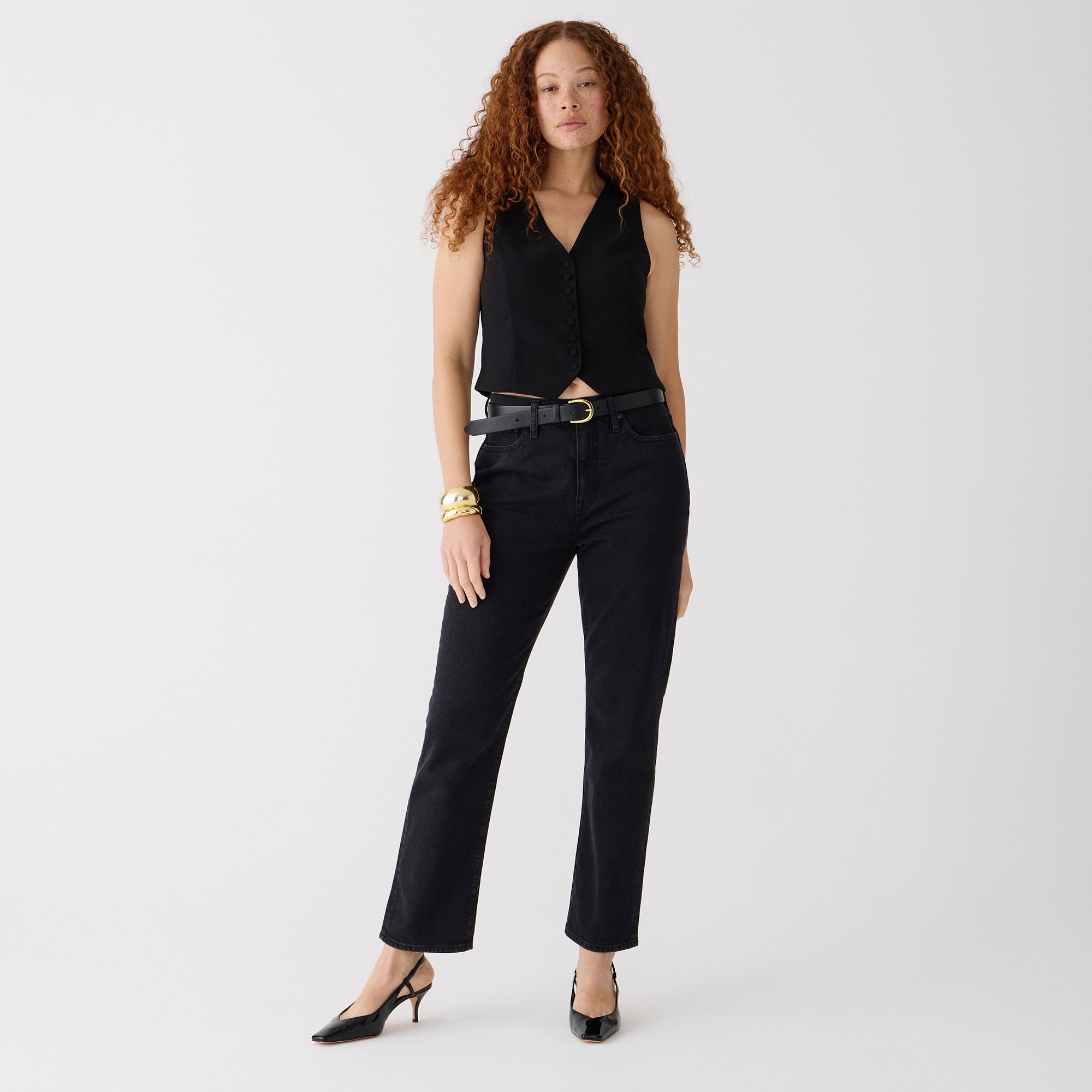  Petite classic straight jean in washed black