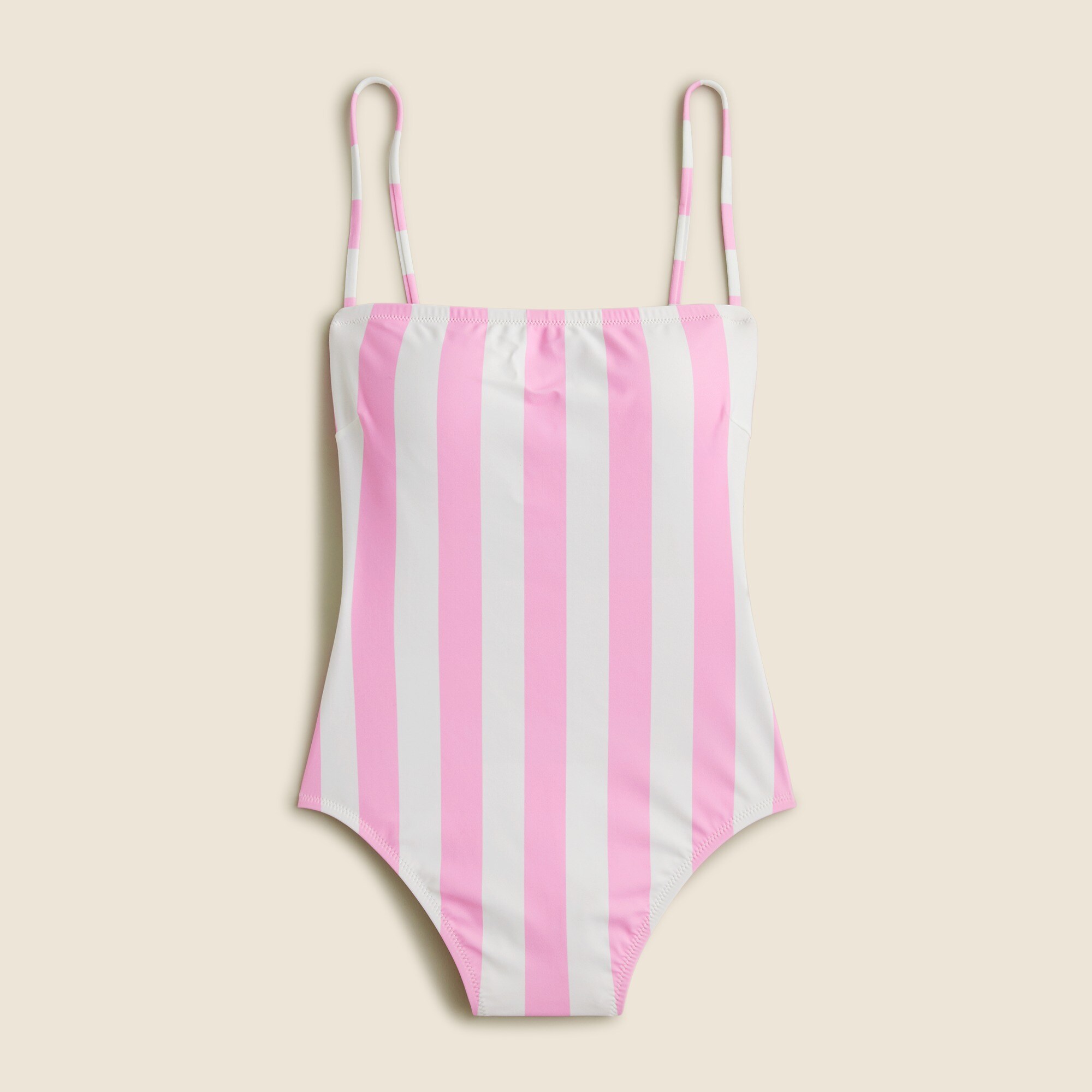 Squareneck one-piece swimsuit in pink stripe