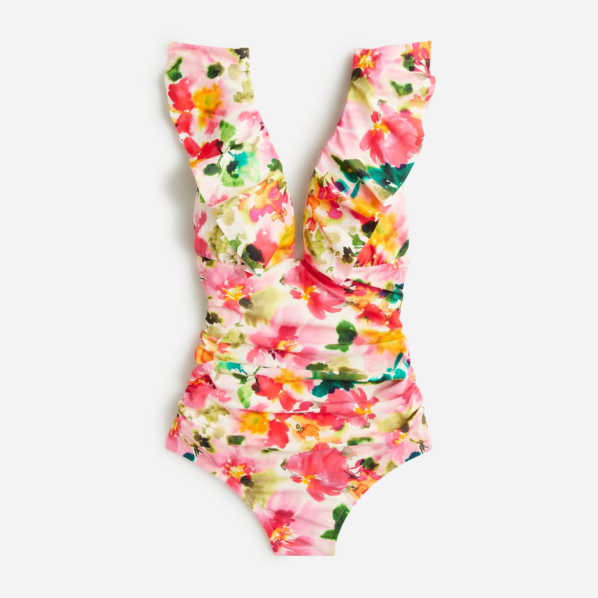  Ruched ruffle one-piece swimsuit in floral