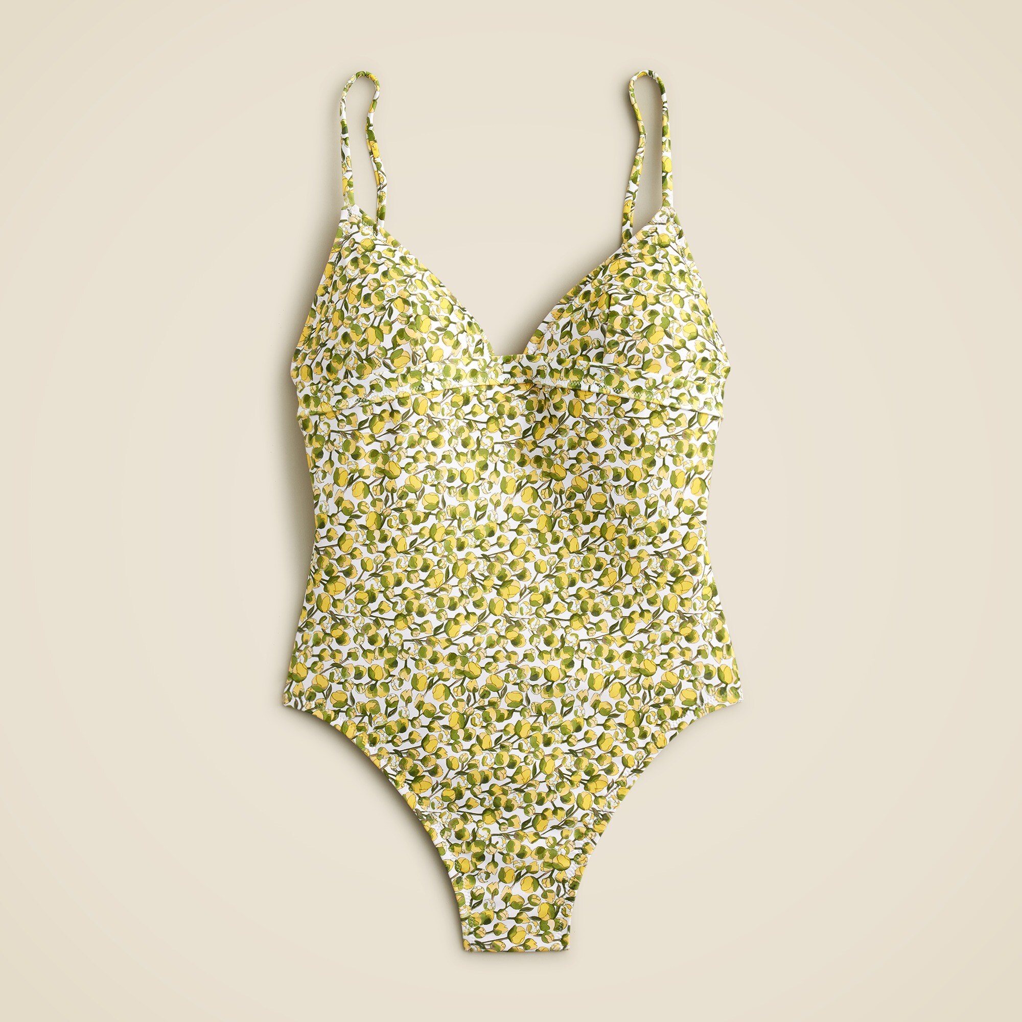 Plunge one-piece swimsuit in Liberty® Eliza's Yellow fabric