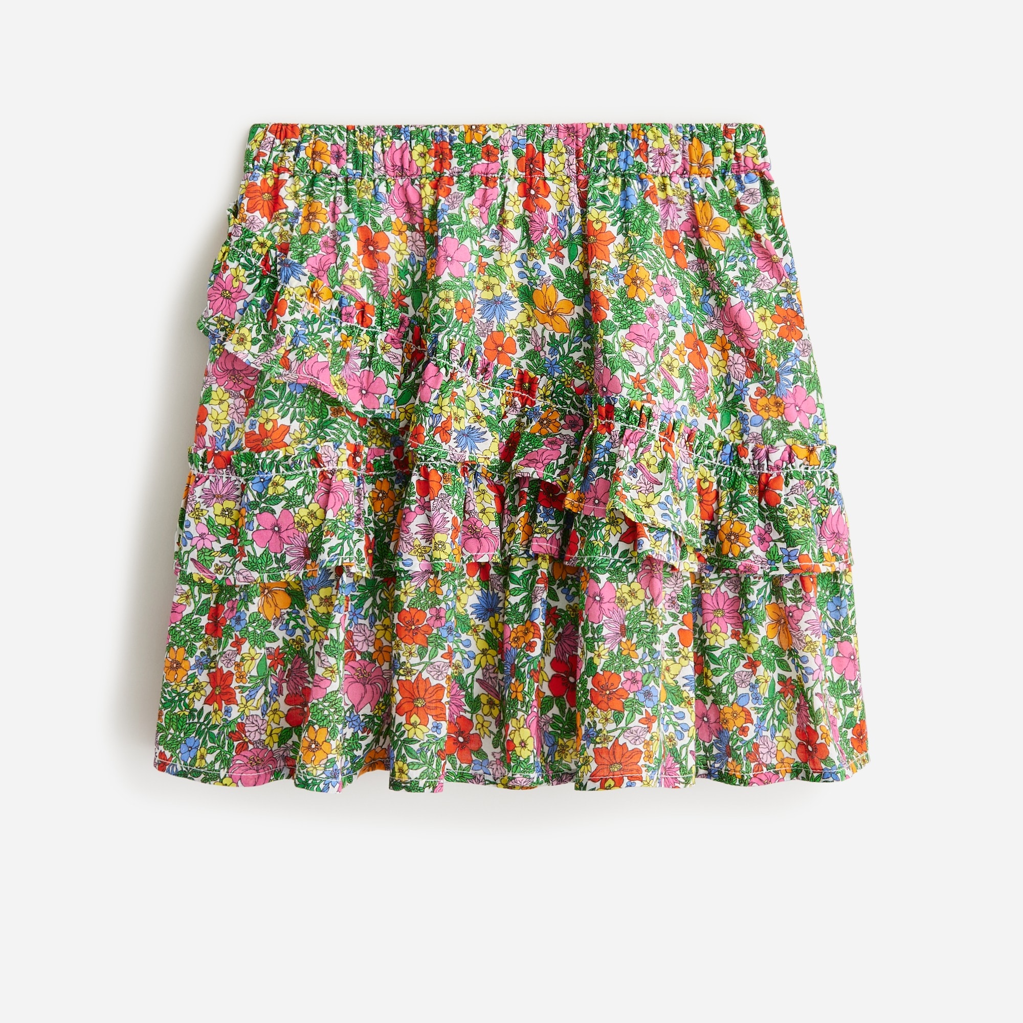  Girls' asymmetrical ruffle mini skirt in floral cotton voile