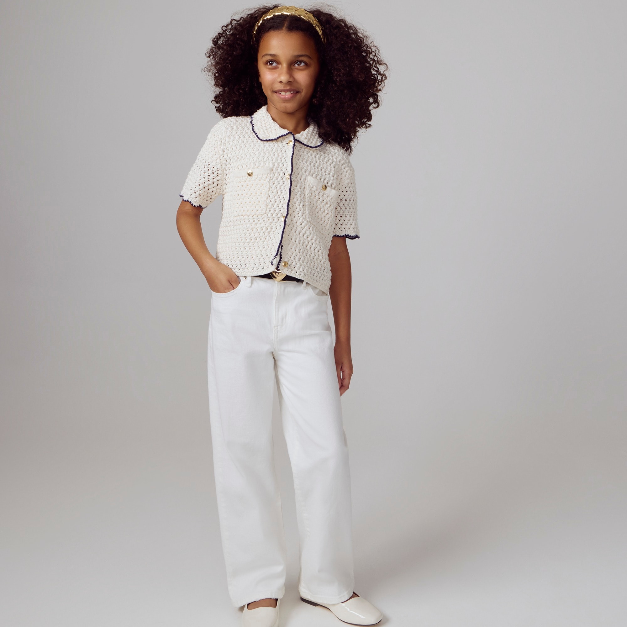 Girls' slim wide-leg jean in white