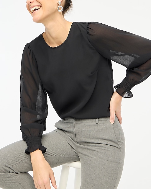  Long-sleeve top with smocked cuffs