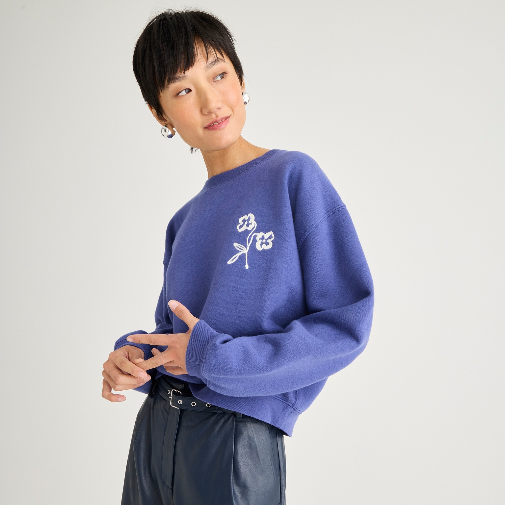 j.crew: cropped graphic sweatshirt with floral embroidery for women