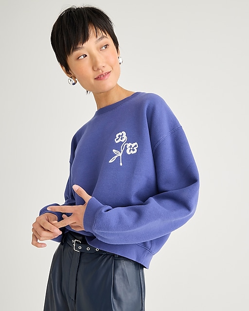 womens Cropped graphic sweatshirt with floral embroidery
