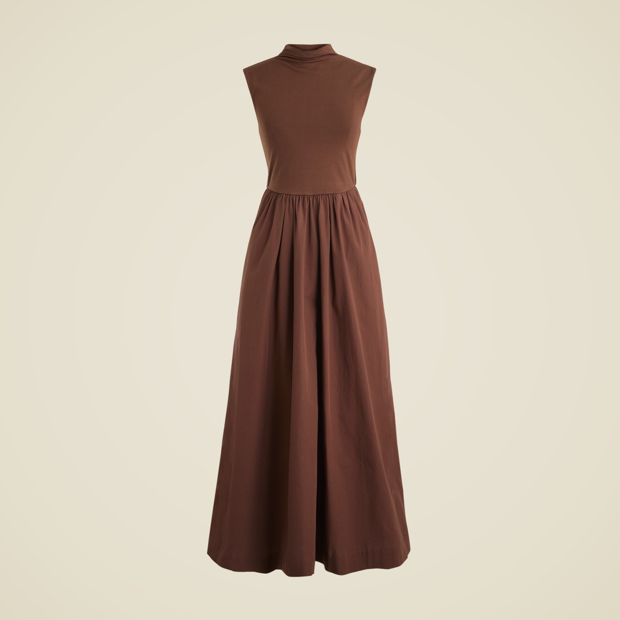 Fitted knit mockneck dress with poplin skirt