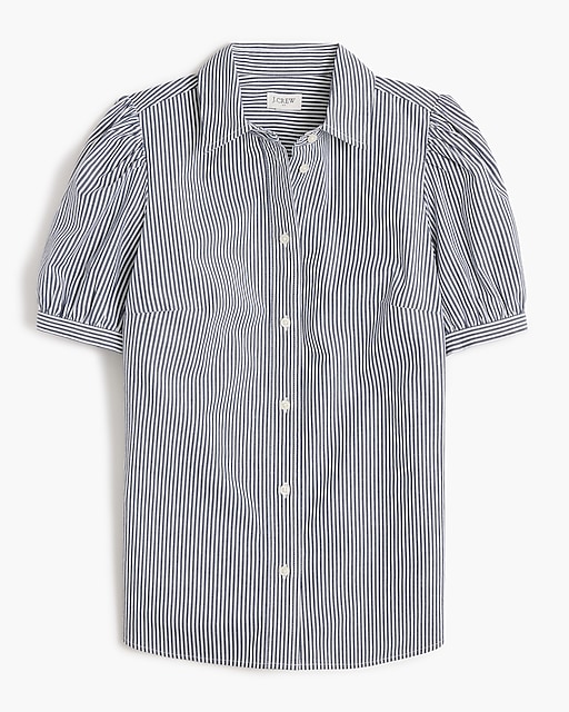  Striped puff-sleeve button-up