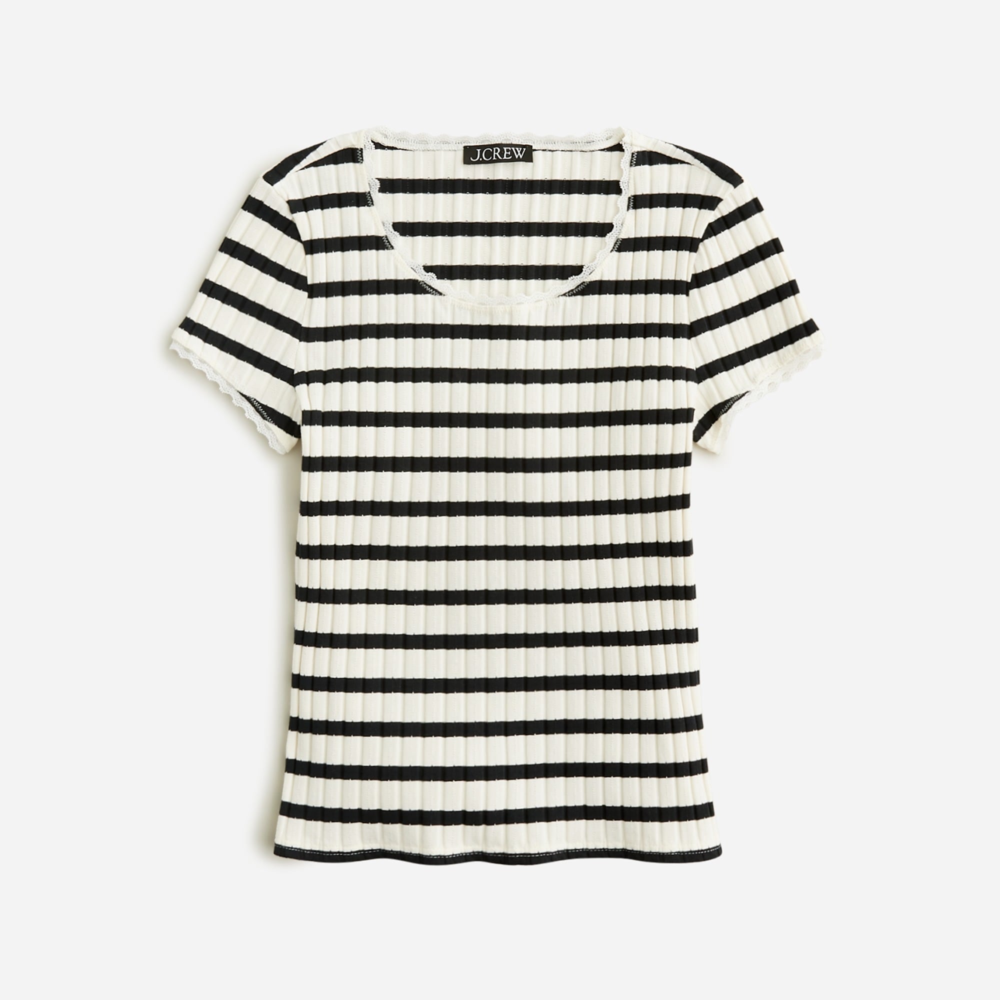 Pointelle short-sleeve T-shirt in stripe - image 2
