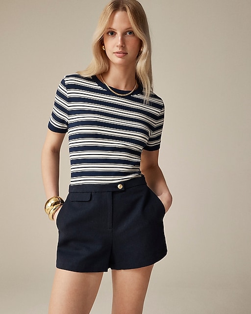 womens Vintage rib shrunken T-shirt with contrast trim in stripe
