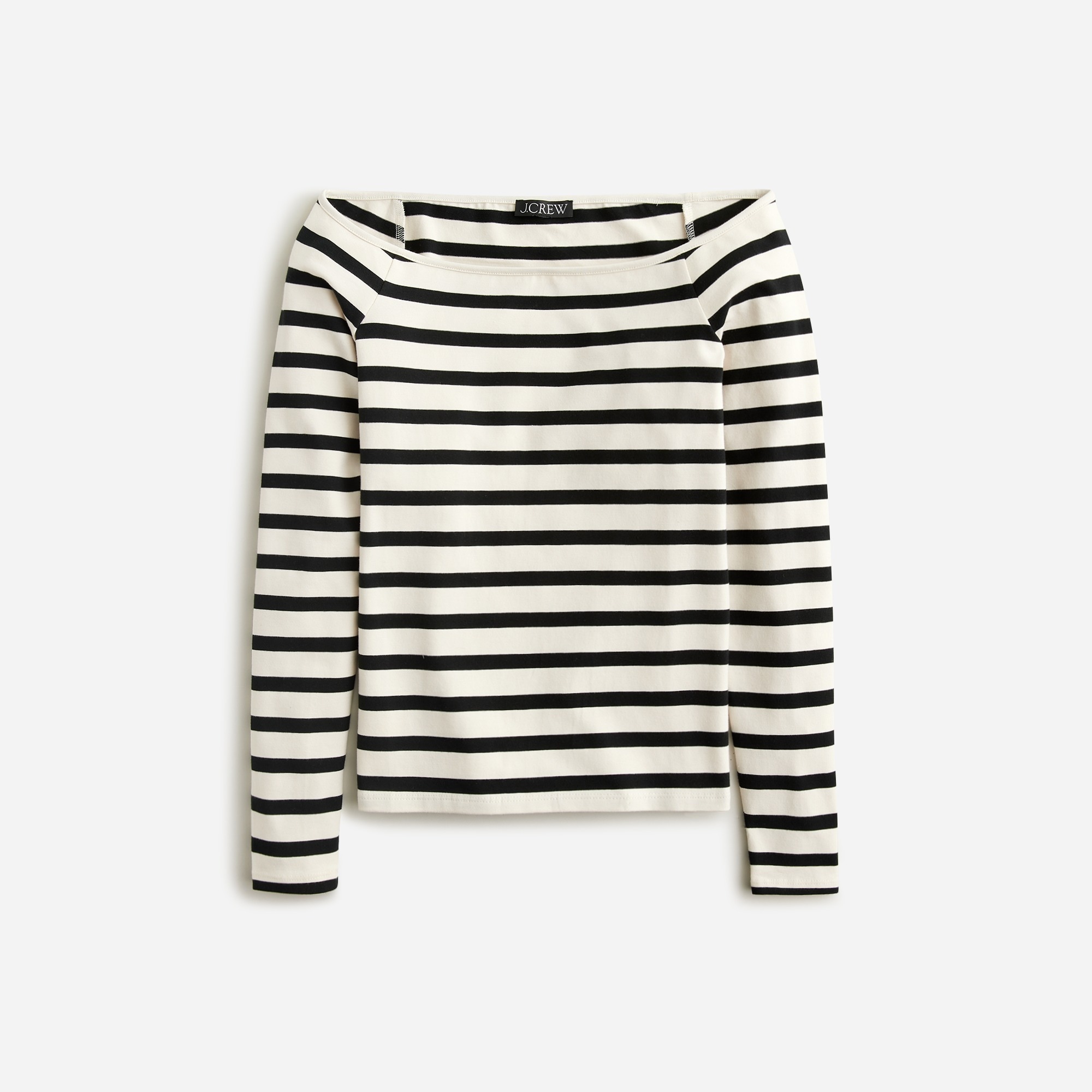  Off-the-shoulder long-sleeve shirt in striped stretch cotton