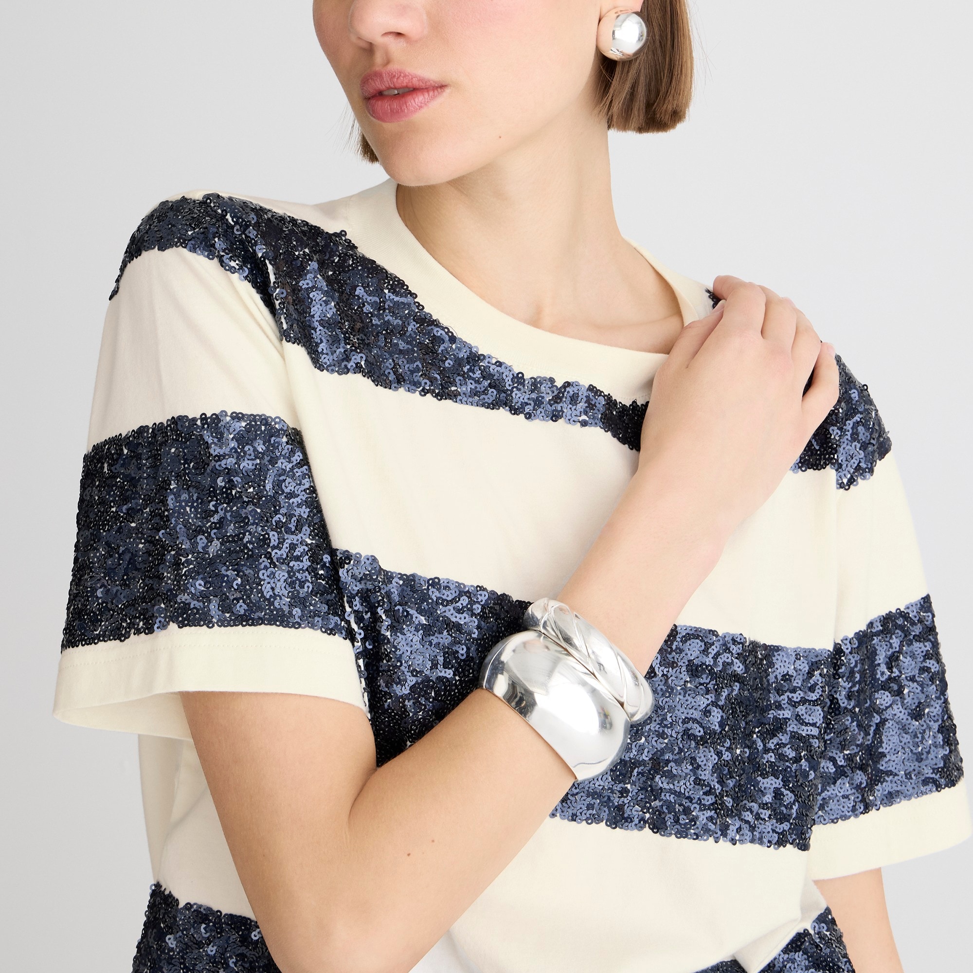 womens Broken-in jersey T-shirt in sequin stripe