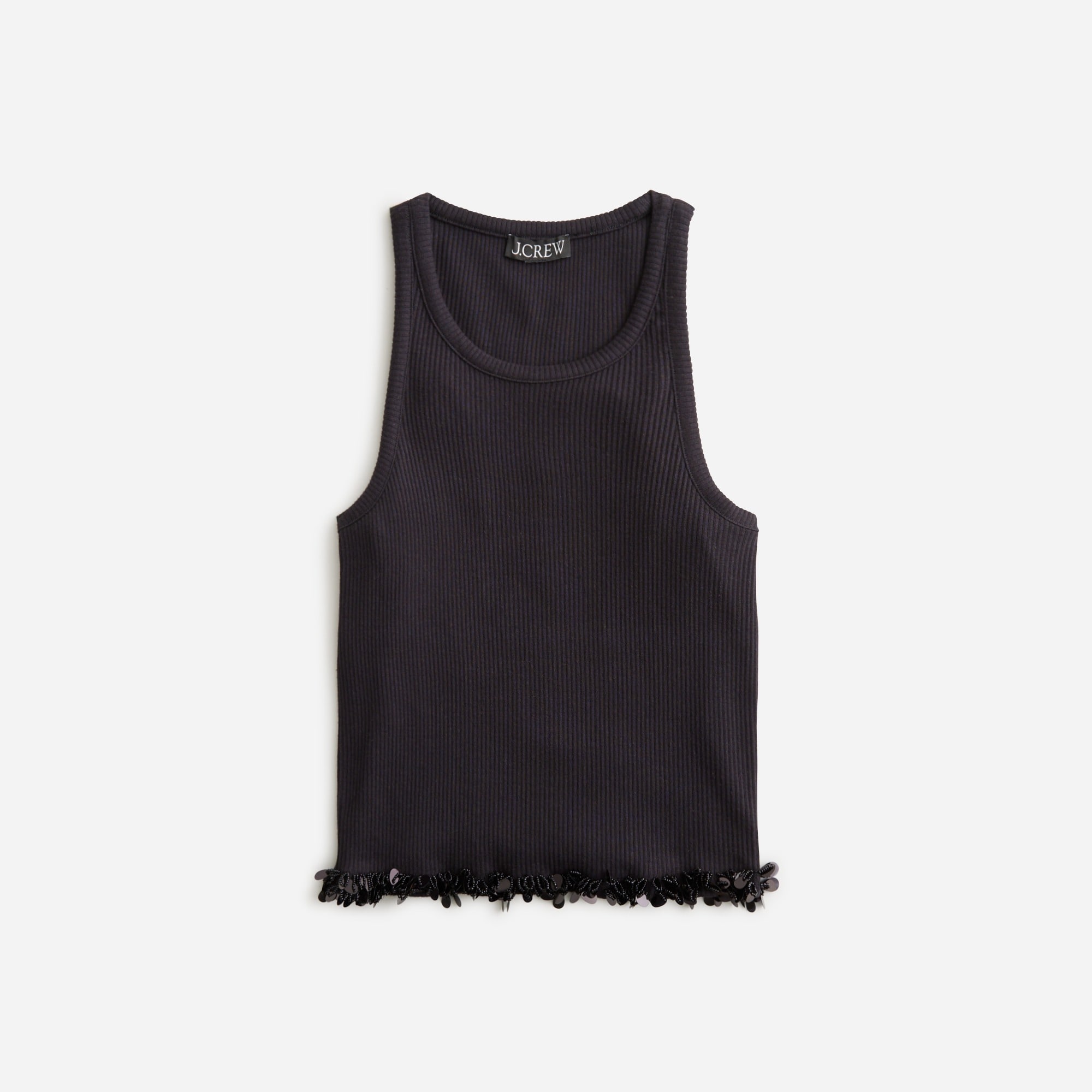  Cropped vintage rib cutaway tank top with sequins