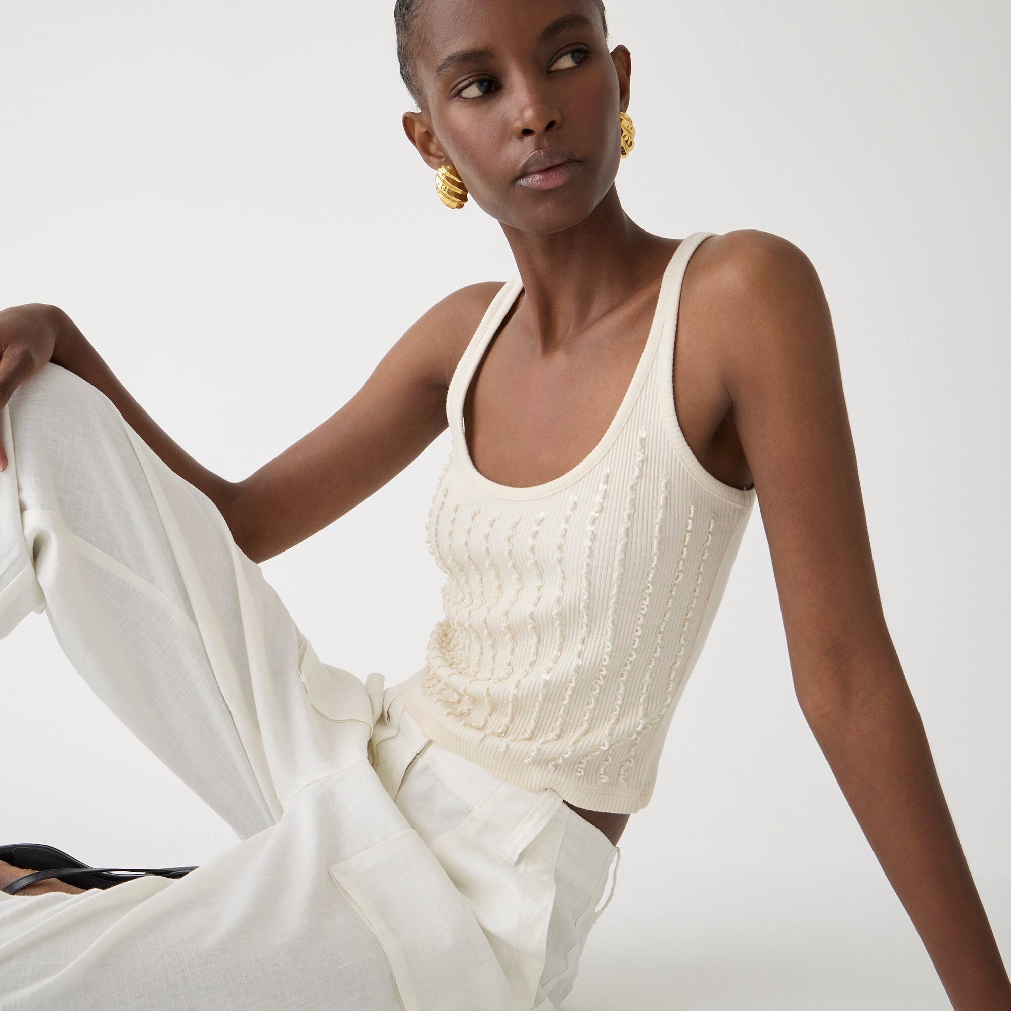 Embellished Vintage Rib Tank Top For Women | J.Crew