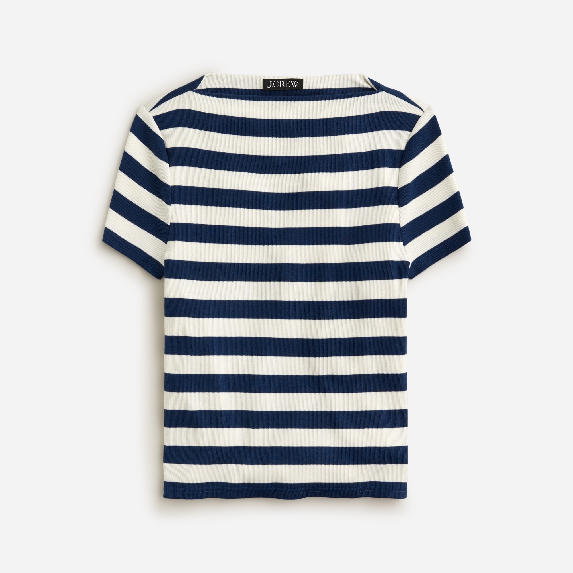 Fine-rib fitted boatneck T-shirt in stripe