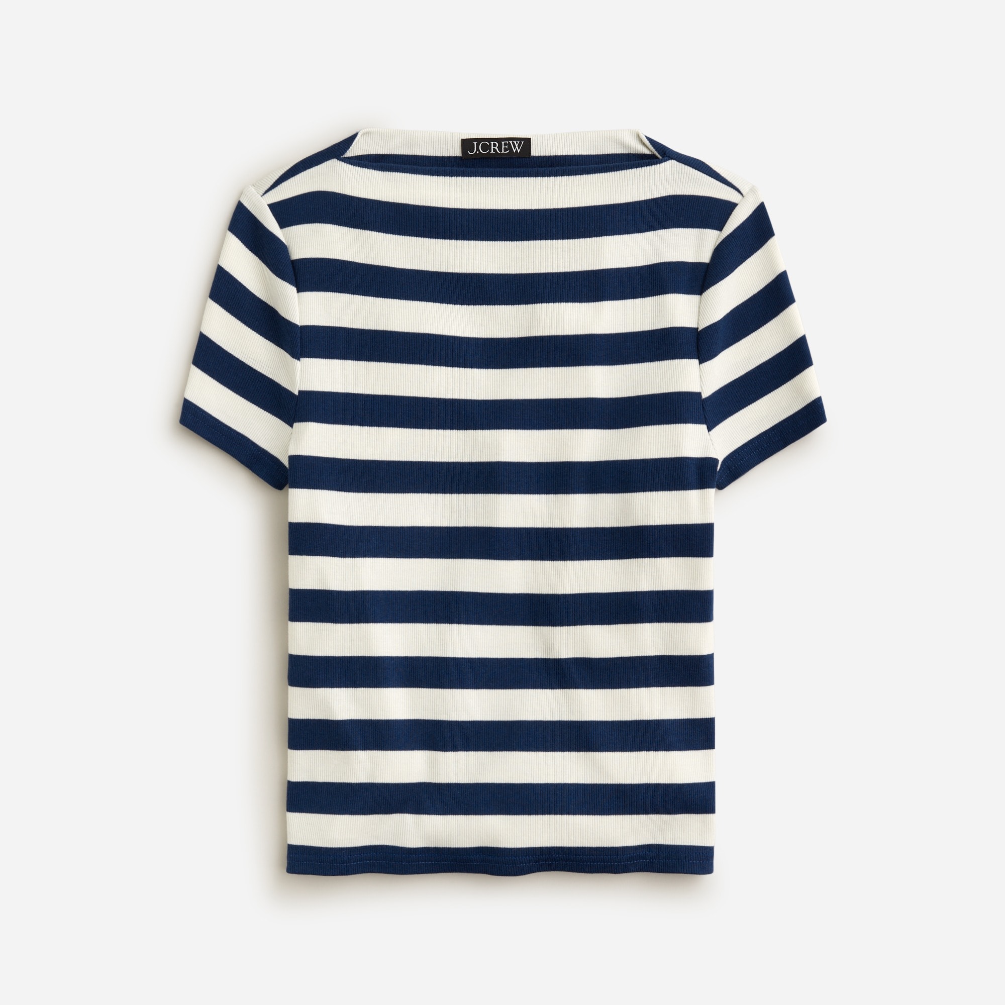  Fine-rib fitted boatneck T-shirt in stripe