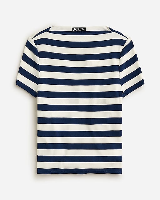  Fine-rib fitted boatneck T-shirt in stripe