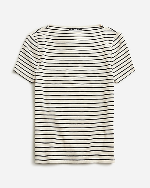 womens Fine-rib fitted boatneck T-shirt in stripe