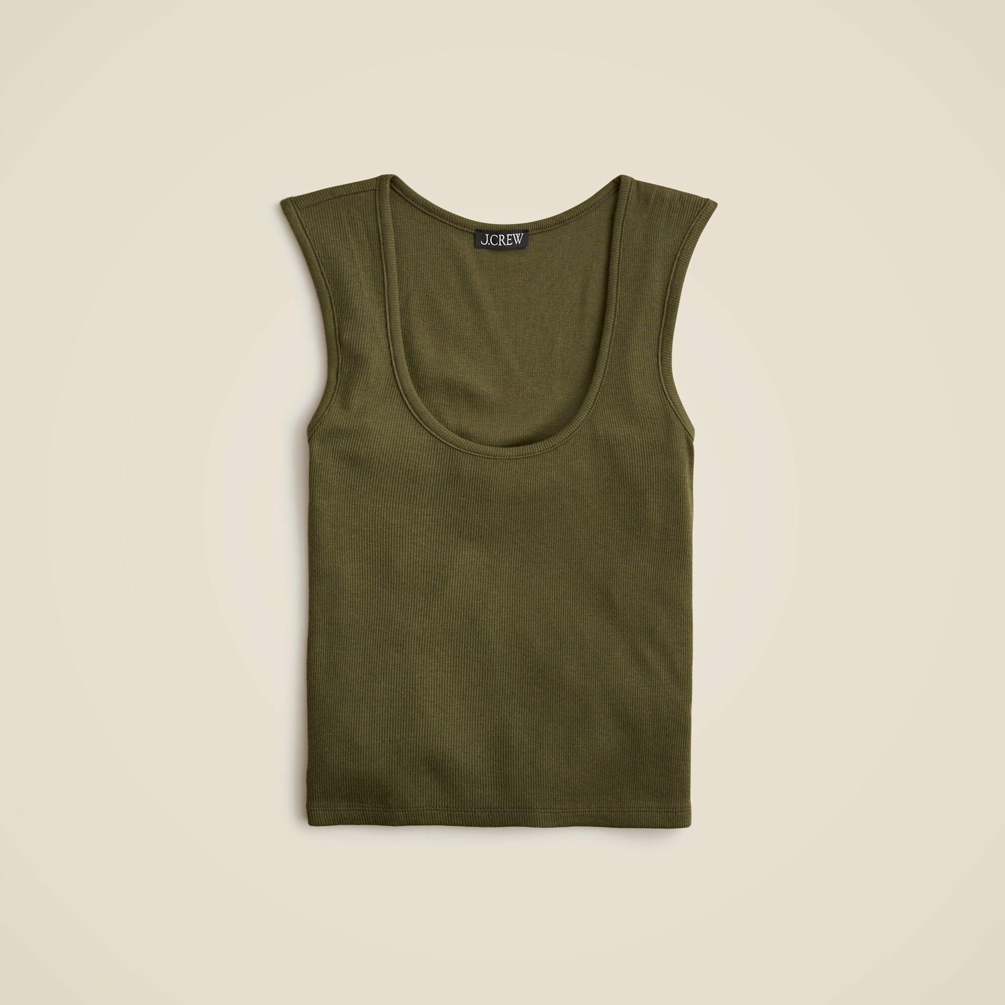 Cropped fine rib scoopneck tank top