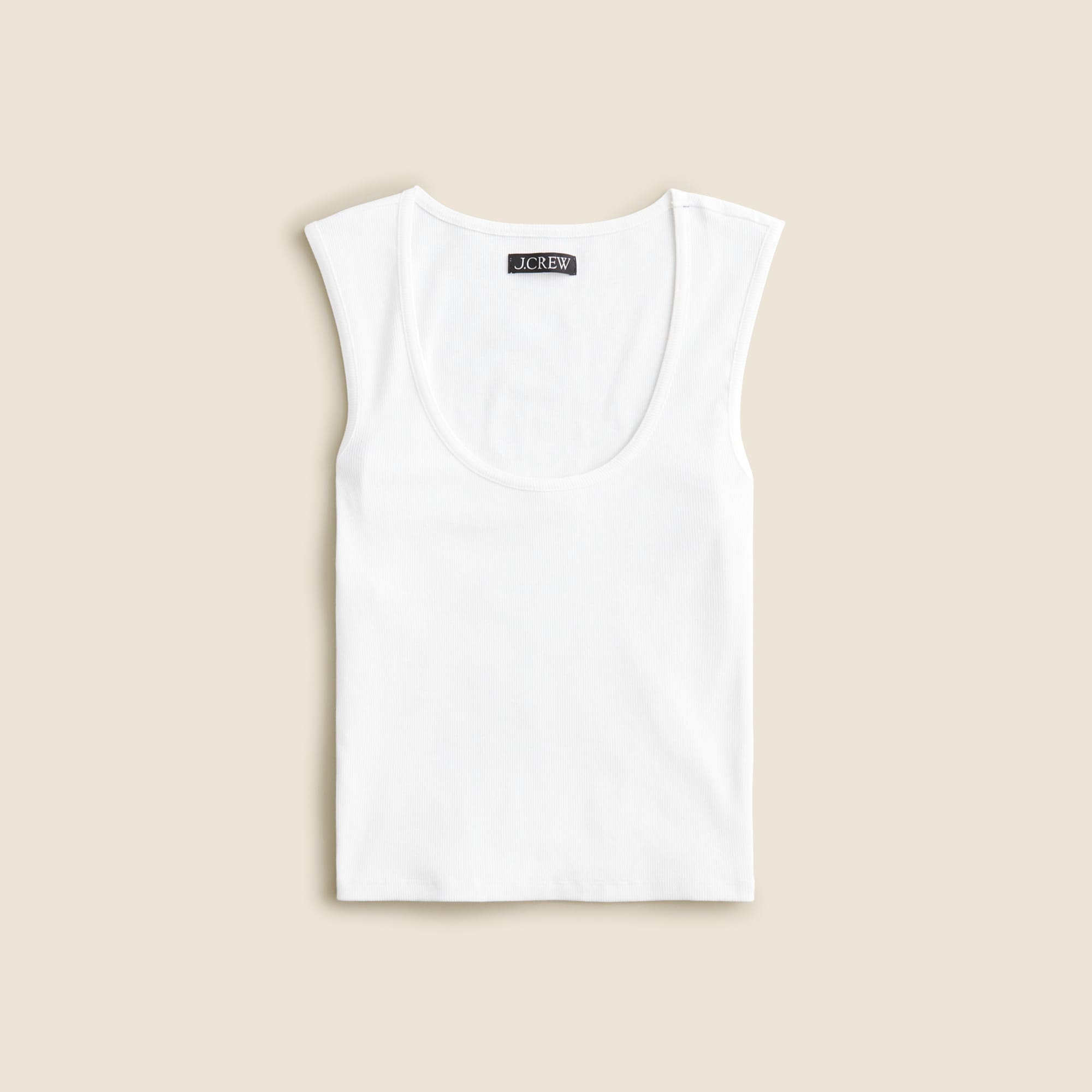 Cropped fine rib scoopneck tank top
