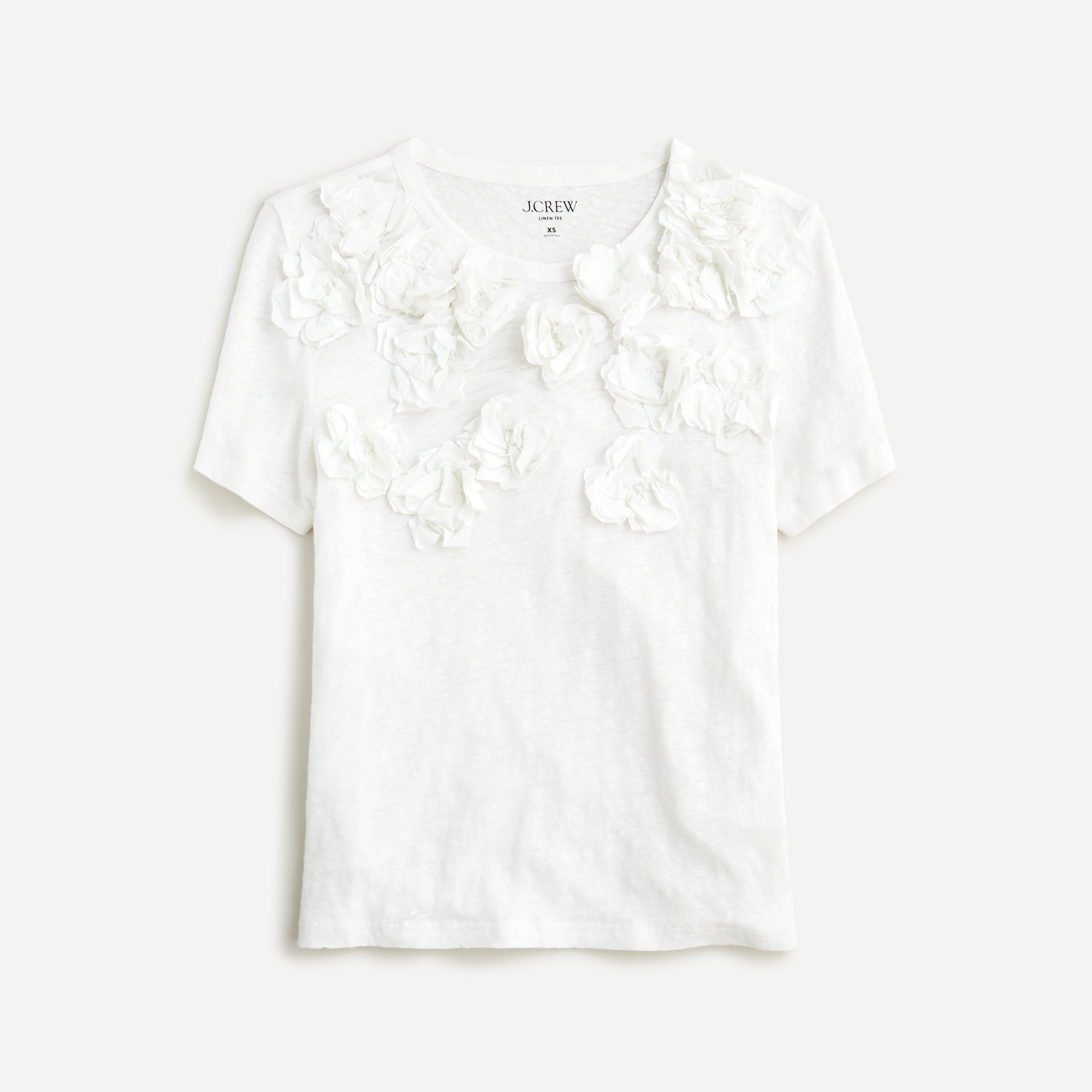 womens Relaxed linen tee with floral appliqu&eacute;s