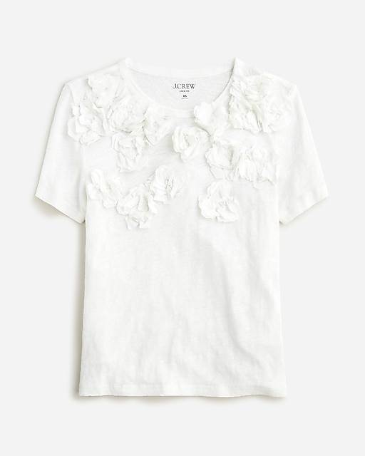 womens Relaxed linen tee with floral appliqu&eacute;s