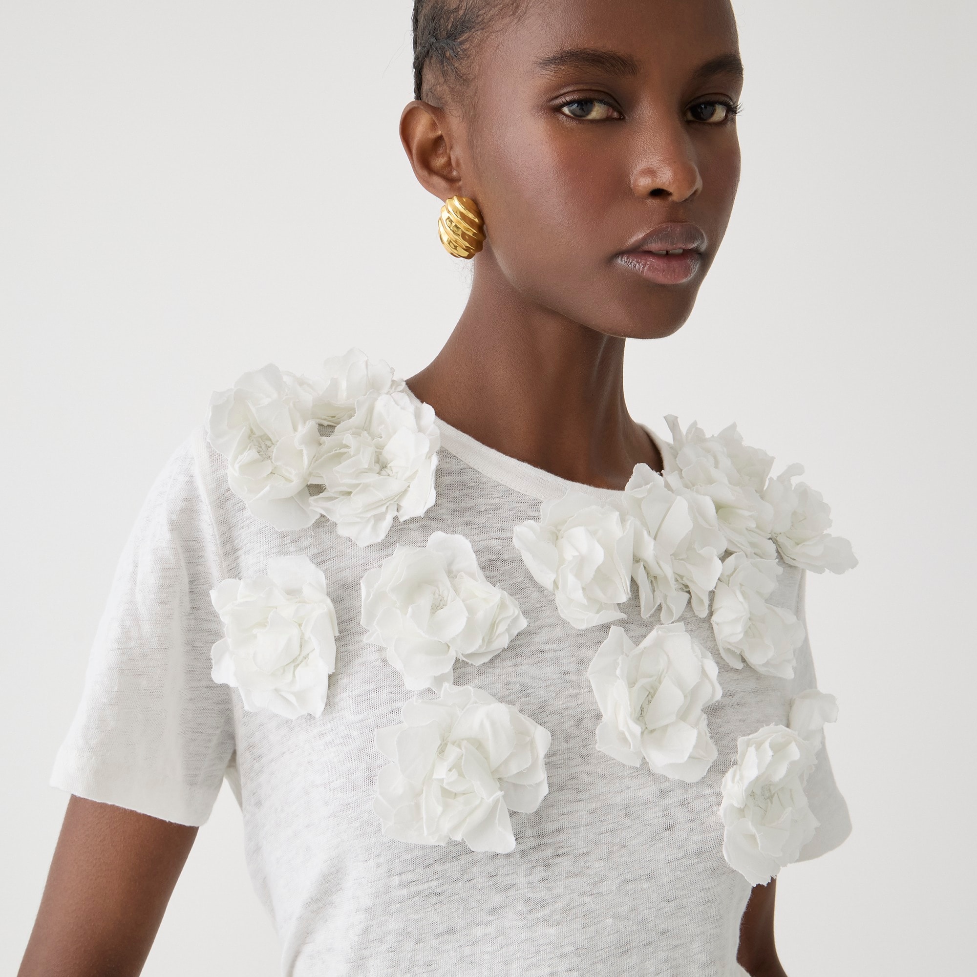 j.crew: relaxed linen tee with floral appliqu&eacute;s for women