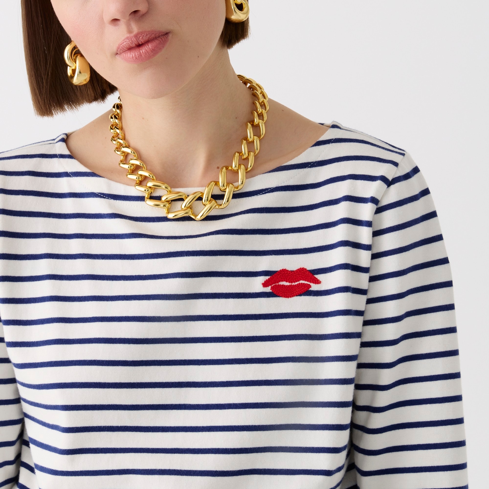j.crew: classic mariner cloth boatneck t-shirt with embroidery for women