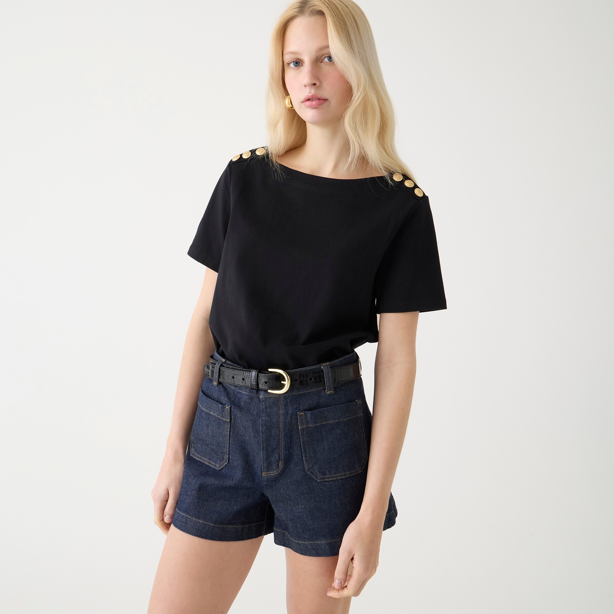 womens Mariner cloth short-sleeve T-shirt with buttons