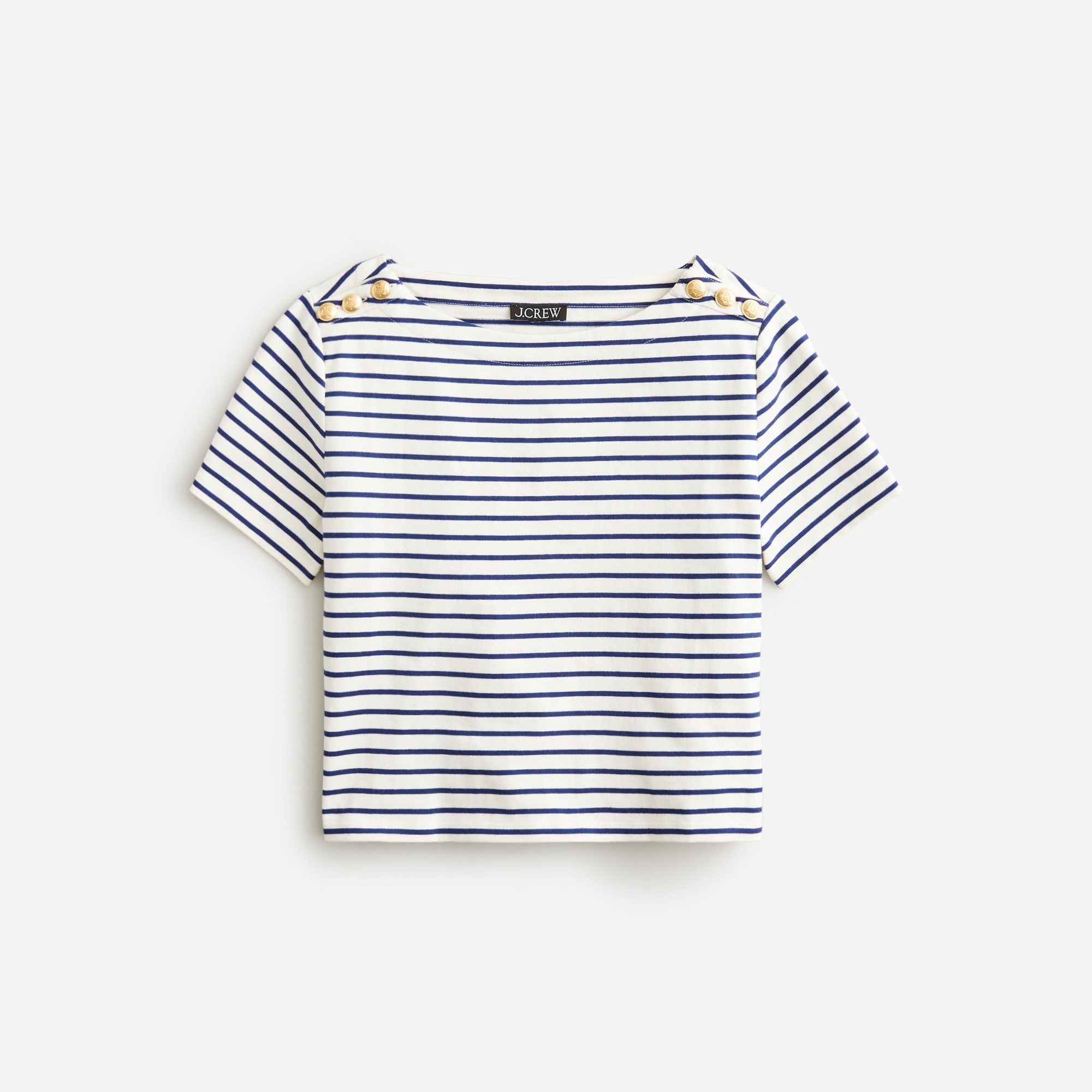 SPRINGFIELD T-Shirt Donna Maniche Corte A Righe Stile Marinaio Con Tasca - Marina Militare, Taglia M, In Lino E Cotone Bio