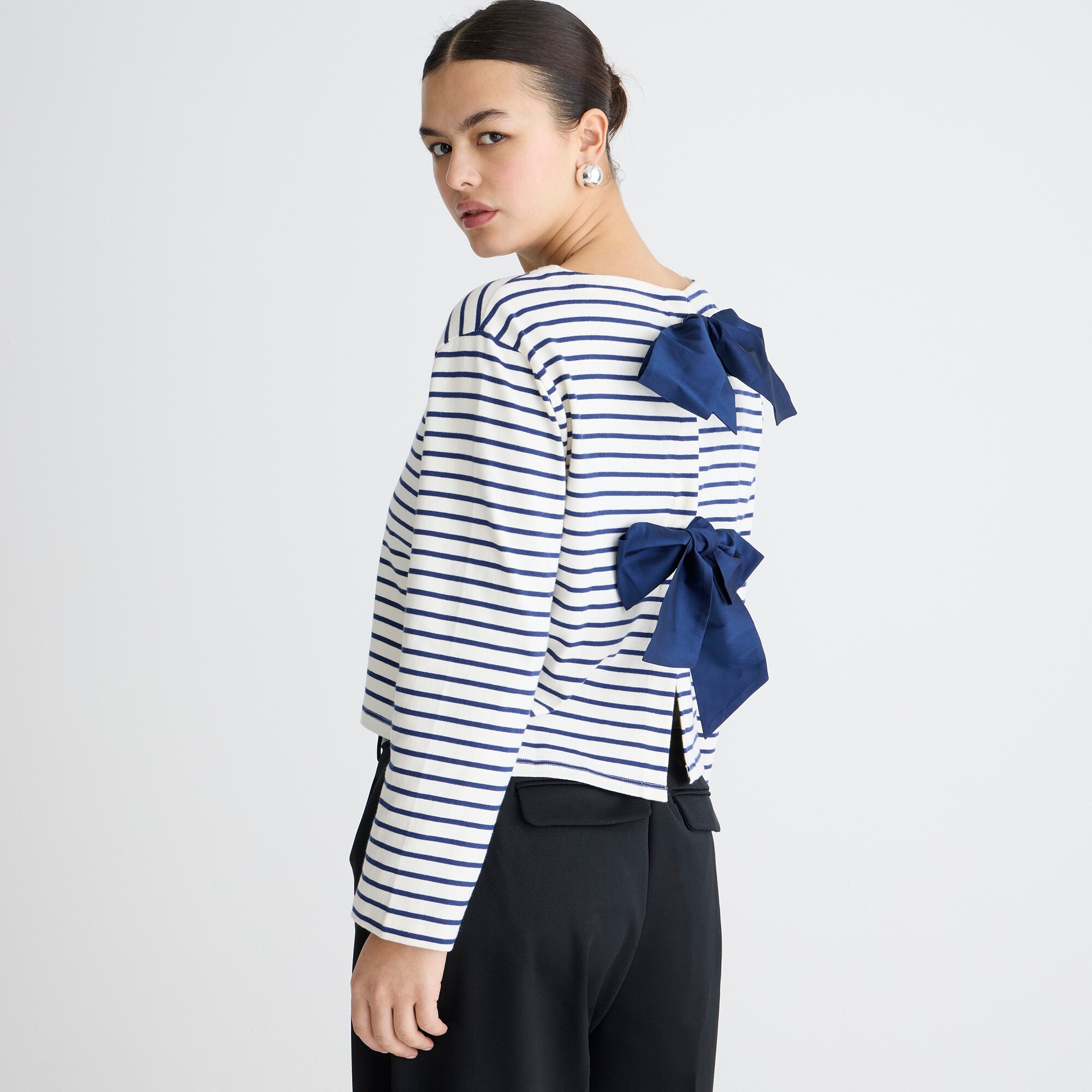 J.Crew Boatneck Tshirt With Bows In Stripe Mariner Cotton For Women