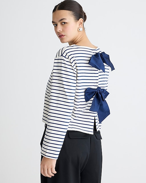  Boatneck T-shirt with bows in stripe mariner cotton