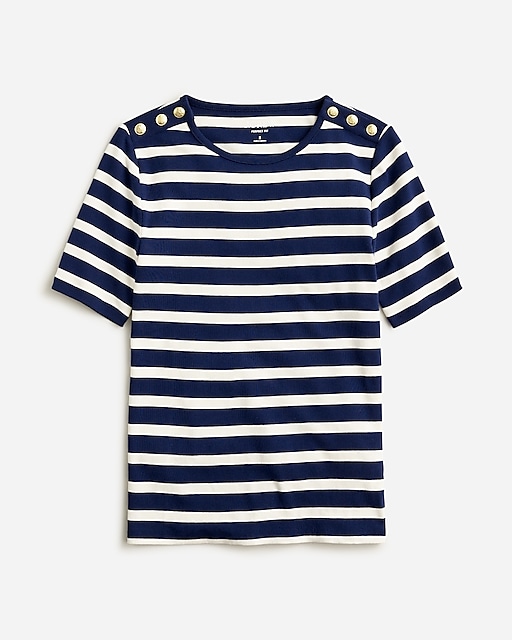 womens Perfect-fit elbow-sleeve T-shirt in stripe with gold buttons
