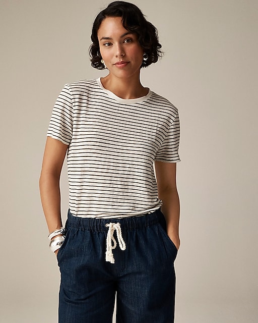 womens Relaxed linen T-shirt in stripe